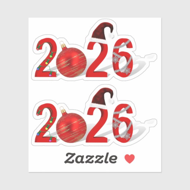 Sticker Festive Red Merry Christmas New Year 2026 (Feuille)