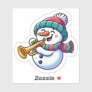 Sticker Festive Snowman Trumpeting joyeusement