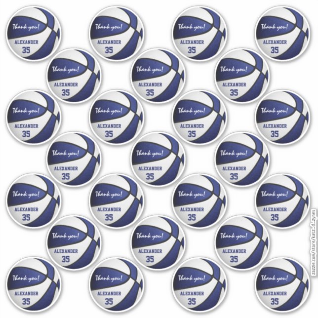 Sticker fête de basket bleu blanc merci ensemble de 25 (Devant)