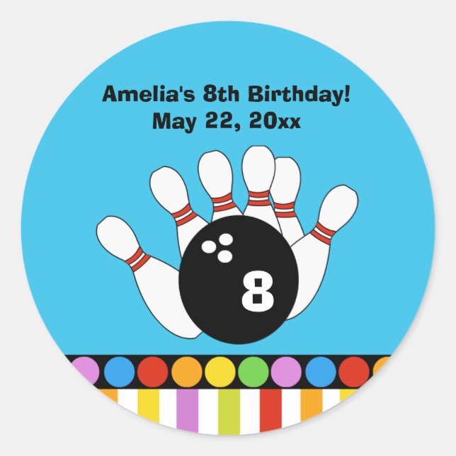 Sticker Fête de Bowling Anniversaire personnalisé (Devant)