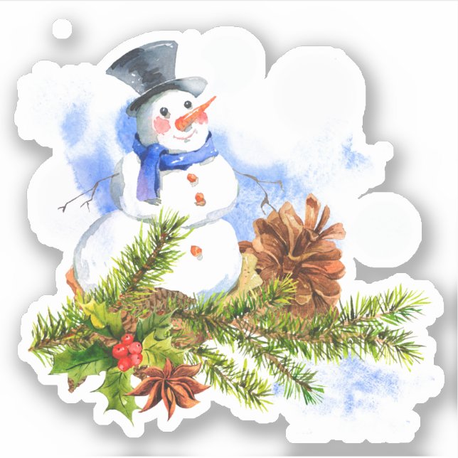 Sticker Fête de Noël aquarelle Snowman (Devant)