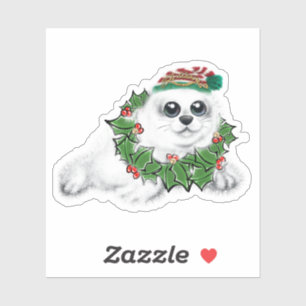 Sticker Fête Seal pup   Couronne de Noël