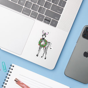 Sticker Fête Zebra   couronne rouge verte de Noël