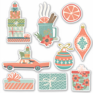 Sticker Fêtes de Noël rétro coloré