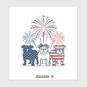 Sticker Feu d'artifice de bouledogue patriotique dessin ve