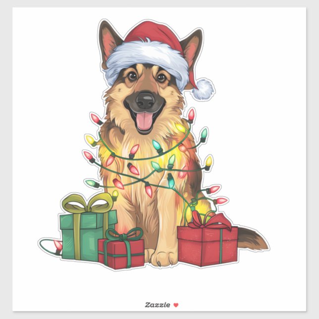 Sticker Feu de Noël Éclairage Père Noël Allemand Berger Ch (Feuille)