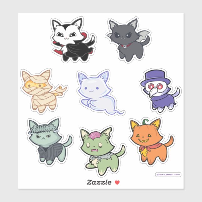 Sticker Feuille d'autocollant chats d'Halloween éffrayant (Feuille)