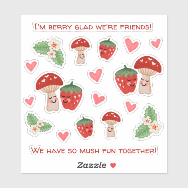 Sticker Feuille d'autocollant de Saint-Valentin aux fraise (Feuille)