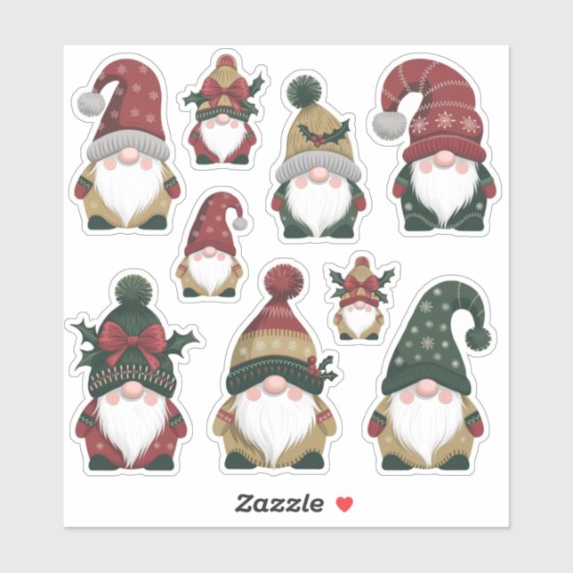 Sticker Feuille d'autocollant Festif Gnome de Noël (Feuille)