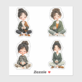 Sticker Feuille d'autocollants de fille chibi assise confo