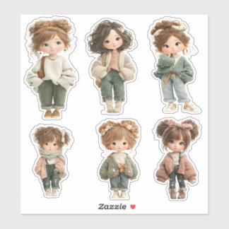 Sticker Feuille d'autocollants de fille Chibi mignonne 6