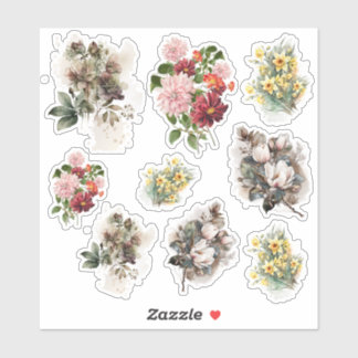 Sticker Feuille d'autocollants de trois fleurs différentes
