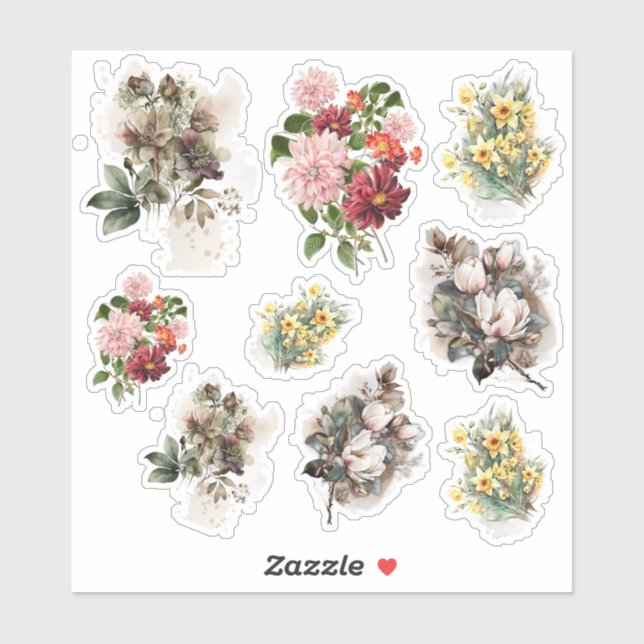 Sticker Feuille d'autocollants de trois fleurs différentes (Feuille)