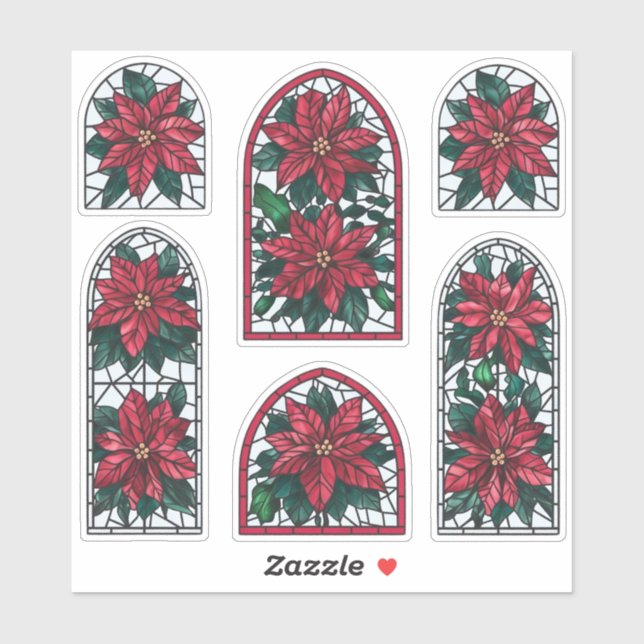 Sticker Feuille d'autocollants en verre tendu Poinsettia c (Feuille)