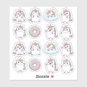 Sticker Feuille d'autocollants Kawaii Chubby Unicorn & Don