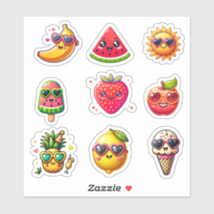 Sticker Feuille d'autocollants Kawaii Style Summer 9 éléme