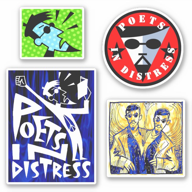 STICKER FEUILLE D'AUTOCOLLANTS POUR POÈTES EN DÉTRESSE (Devant)