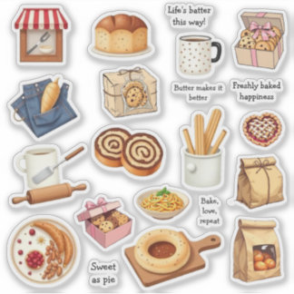 Sticker Feuille d'autocollants sucrés de la boulangerie fa