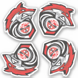 Sticker Feuille de loup rouge de 4 logos scolaires