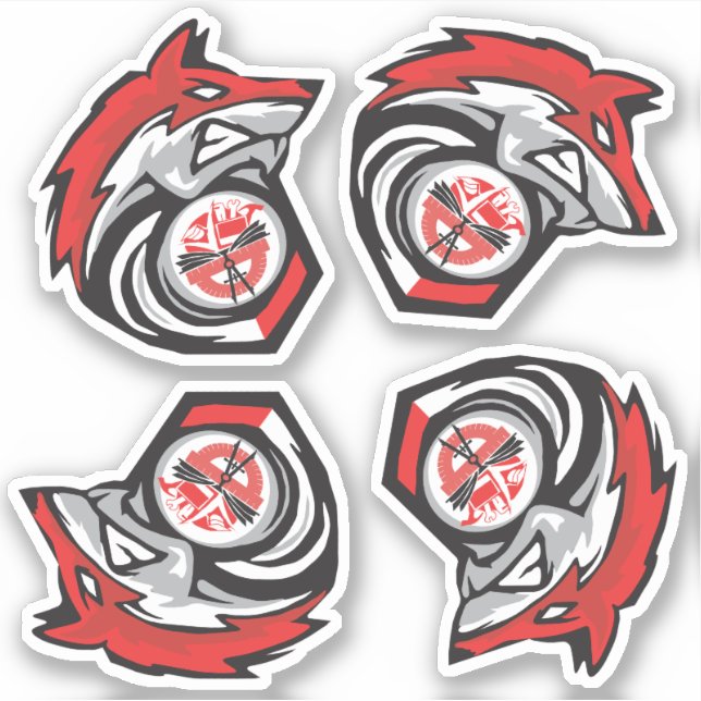 Sticker Feuille de loup rouge de 4 logos scolaires (Devant)