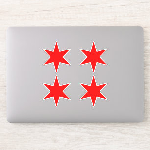 Sticker Feuille d'étiquette Chicago Drapeau rouge 6 poin