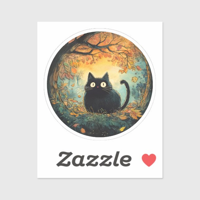 Sticker Feuilles d'automne douillette chute noir chat dans (Feuille)