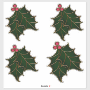 Sticker Feuilles Holly et Berries en verre satiné