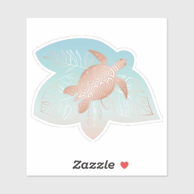 Sticker Feuilles tropicaux de la tortue d'or rose (Feuille)