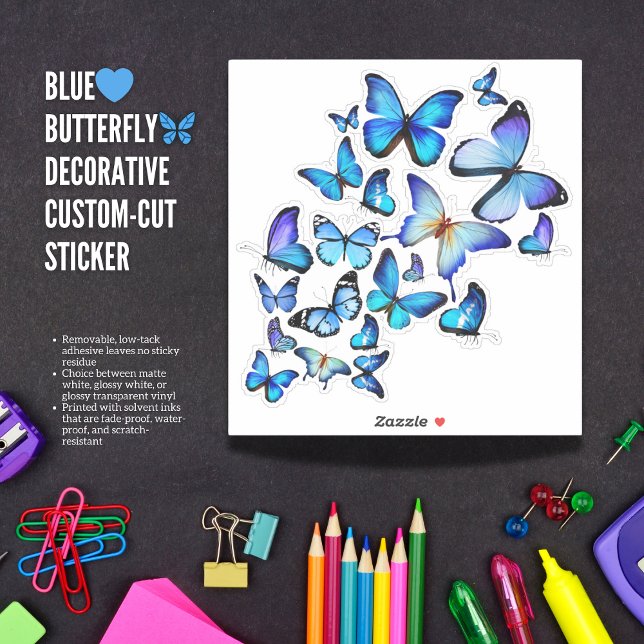 Sticker Feuillet d'autocollant décoratif Papillon Bleu (Adorn Your World with a Cascade of Blue Beauty.)