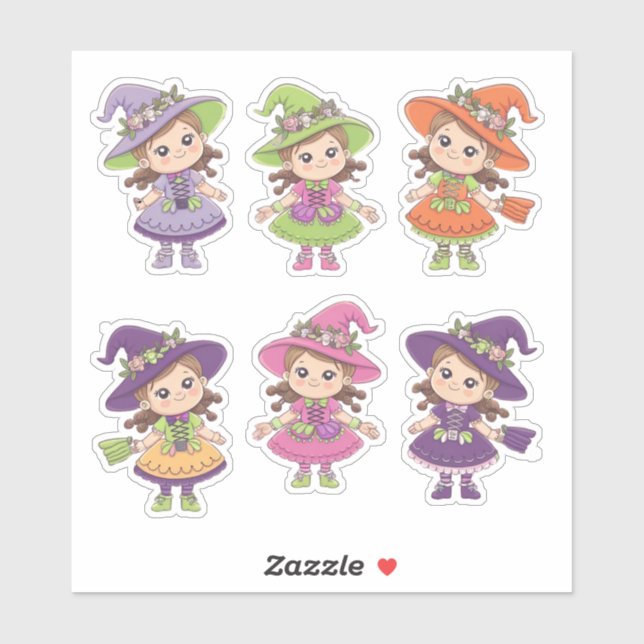Sticker Feuillet d'autocollants adorable sorcières d'Hallo (Feuille)