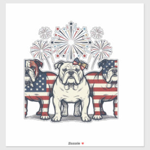 Sticker Feux d'artifice de Bulldog patriotique Gravure vin