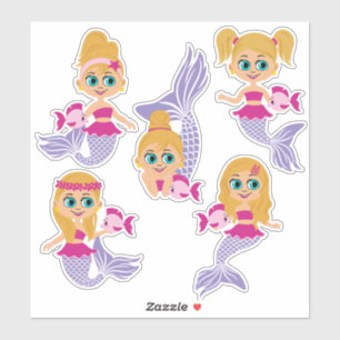 Sticker Fiche d'autocollants Fille Sirène Blonde (5 Autoco