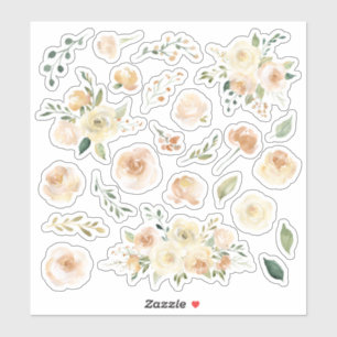 Sticker Fiche de bouquets floraux Roses d'aquarelle crème