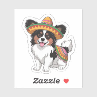 Sticker Fiesta Papillon Chien portant Sombrero et Sarape