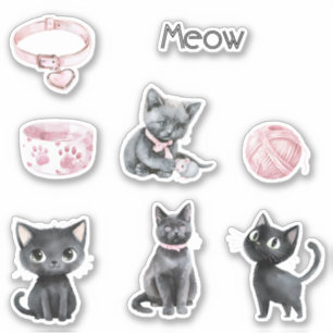 Sticker Fil de collier de chat noir mignon Miaou