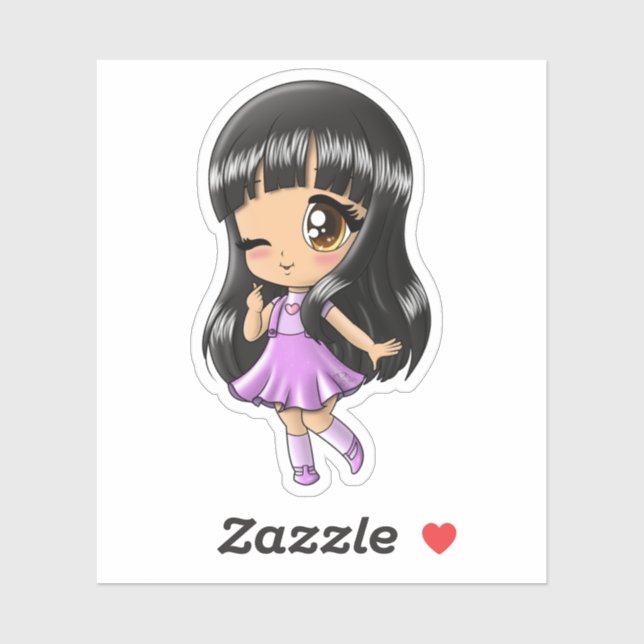 Sticker Fille asiatique (Feuille)