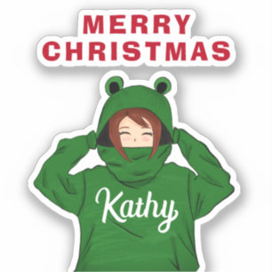 Sticker Fille avec grenouille verte Hoody Dessin Noël