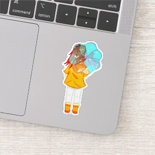 Sticker Fille avec parapluie dans le dessin éolien