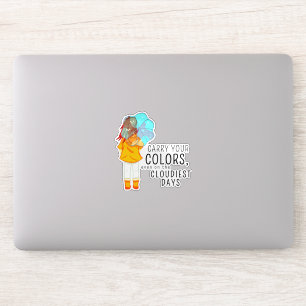 Sticker Fille avec parapluie dans le vent Citation positiv