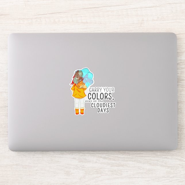 Sticker Fille avec parapluie dans le vent Citation positiv (Ordinateur)