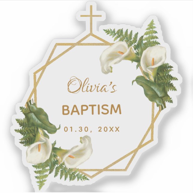 Sticker Fille Baptême Floral Or Calla Lys géométrique (Devant)