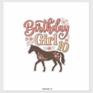 Sticker Fille d'anniversaire 10 Cheval Floral Design Vecto