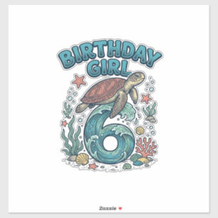 Sticker Fille d'anniversaire 6 Tortue de mer Conception de