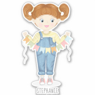 Sticker Fille d'anniversaire dans les couloirs rouges