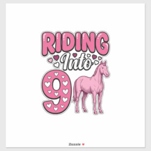 Sticker Fille de l'anniversaire de 9 chevaux à cheval Vint