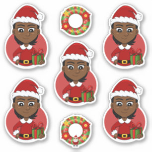 Sticker Fille de Noël afro-américaine aux cheveux courts