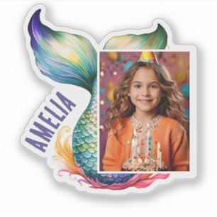 Sticker Fille de sirène colorée Nom Photo