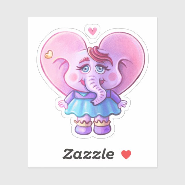 Sticker fille éléphant Cute Kawaii (Feuille)