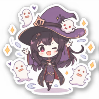 Sticker Fille et fantômes de Kawaii