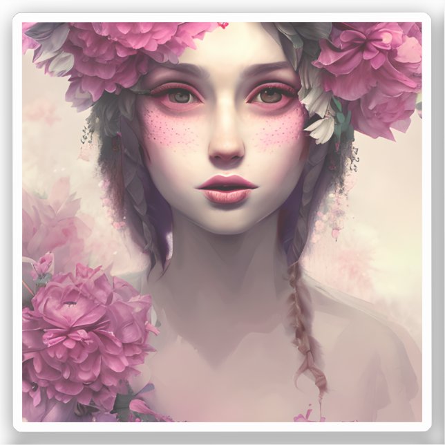Sticker Fille éthérée avec des taches roses (Recto)